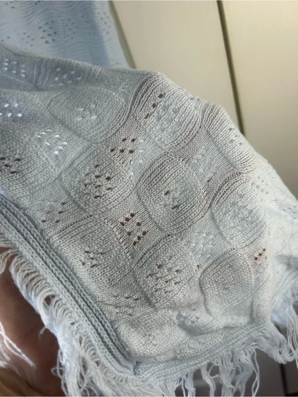 Jainco UK Light Blue Baby Blanket Fringe Edge Sweater Knit Acrylic